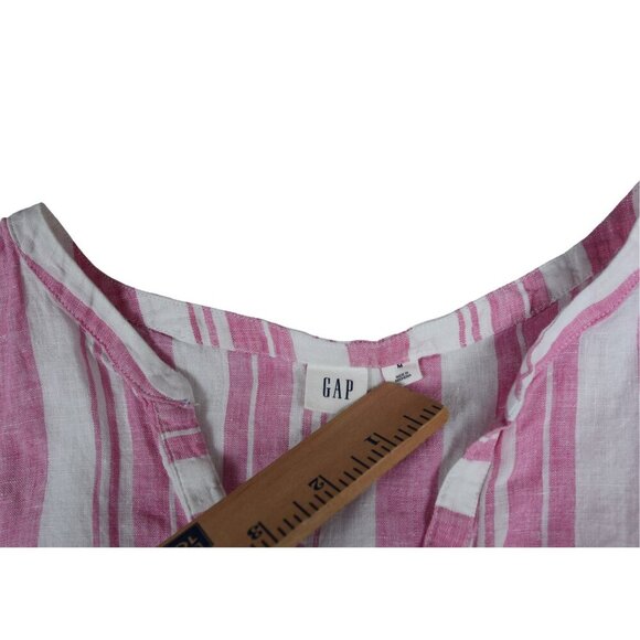 Gap Pink Linen Shirt Nautical Striped Spring Summer Resortwear Sleeveless Sz M - Picture 5 of 8